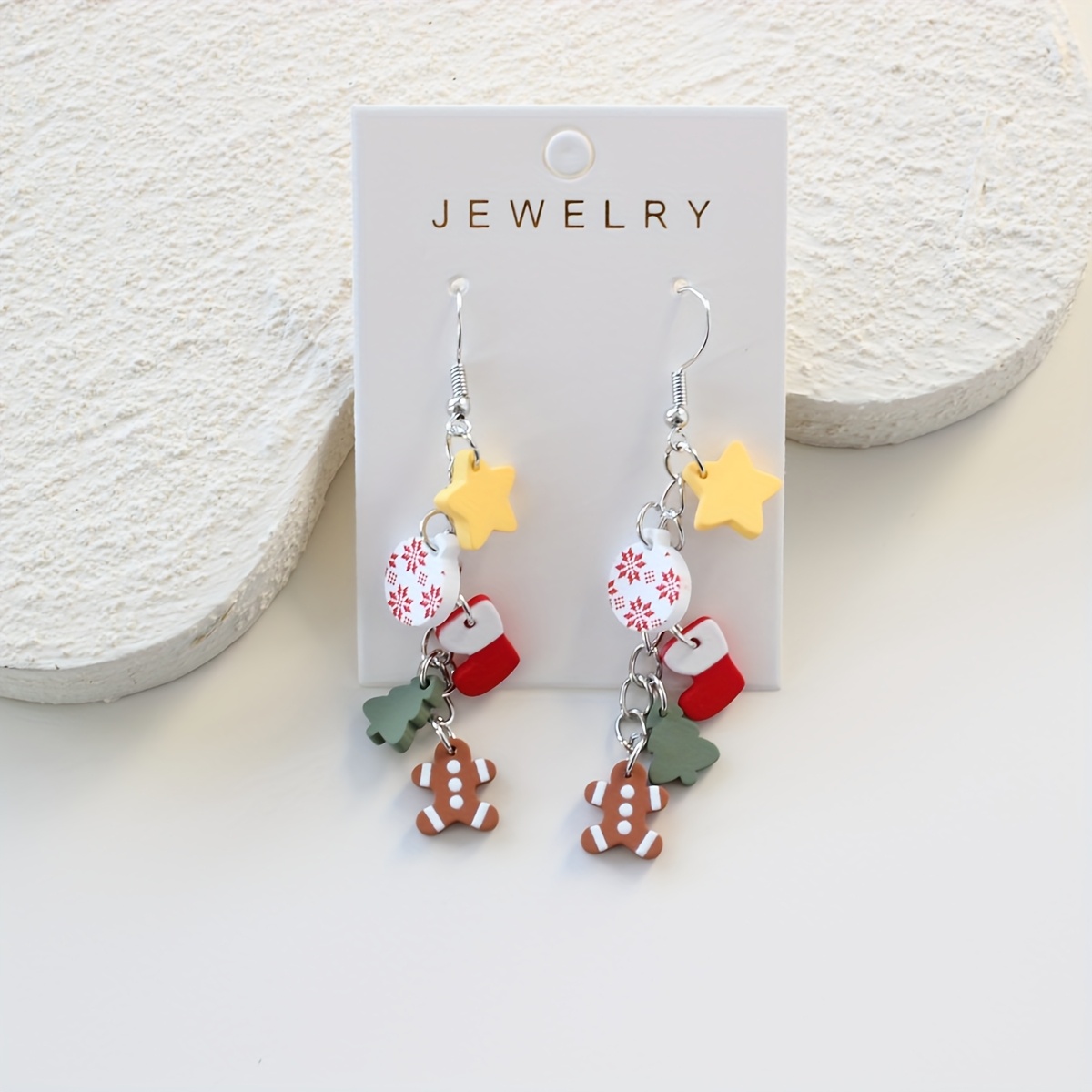 TEMU Christmas 1 Pair Mixed String Mini Star Colorful Lights Christmas Stocking Christmas Tree Gingerbread For Man Acrylic Print Women's Dangle