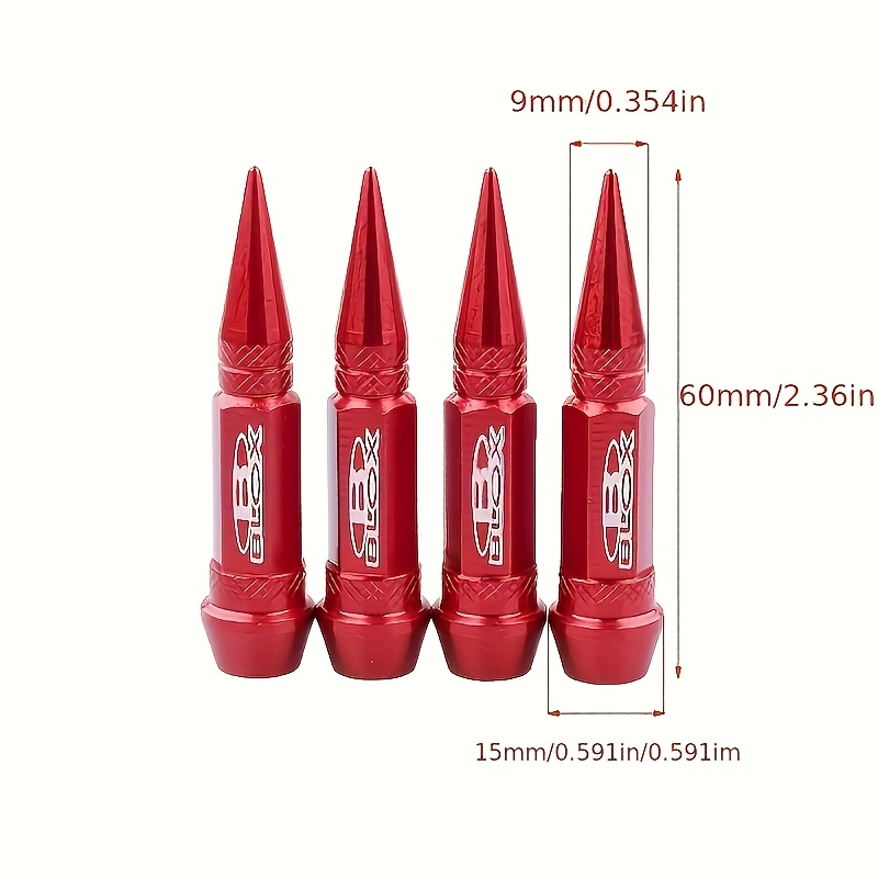 TEMU Heavy Duty Metal Tire Valve Stem Caps - Red Anti-corrosion Wheel Dust Protection Caps With Black Tips And White , Easy-to-install Nut Compatible