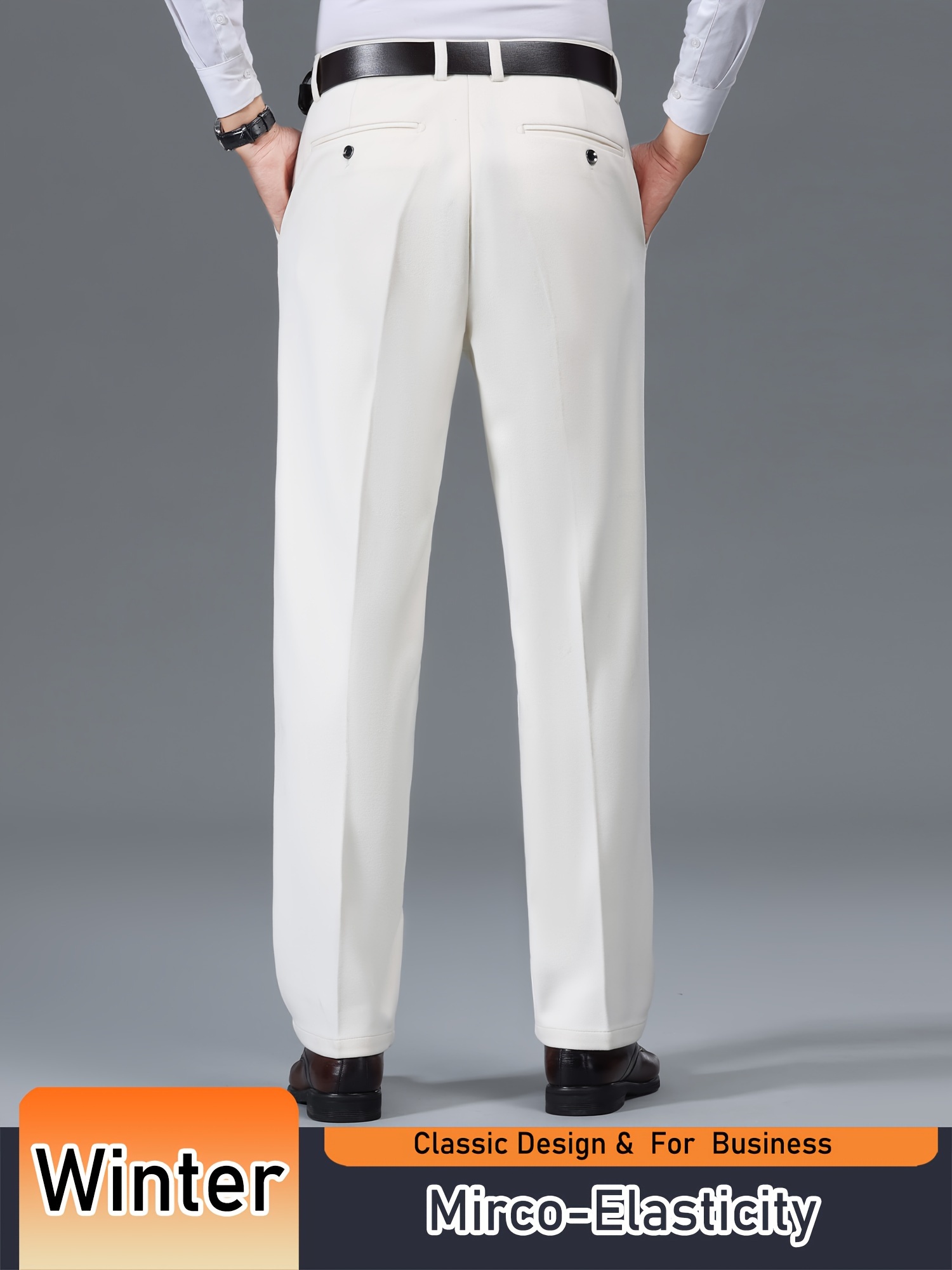 fleece lined dress pants Oplxuo Men's Winter Thermal Pants, Straight Leg Business Casual Work Suit Trousers with Pockets combining a clean dress Men's Fleece Pants Trousers Dress