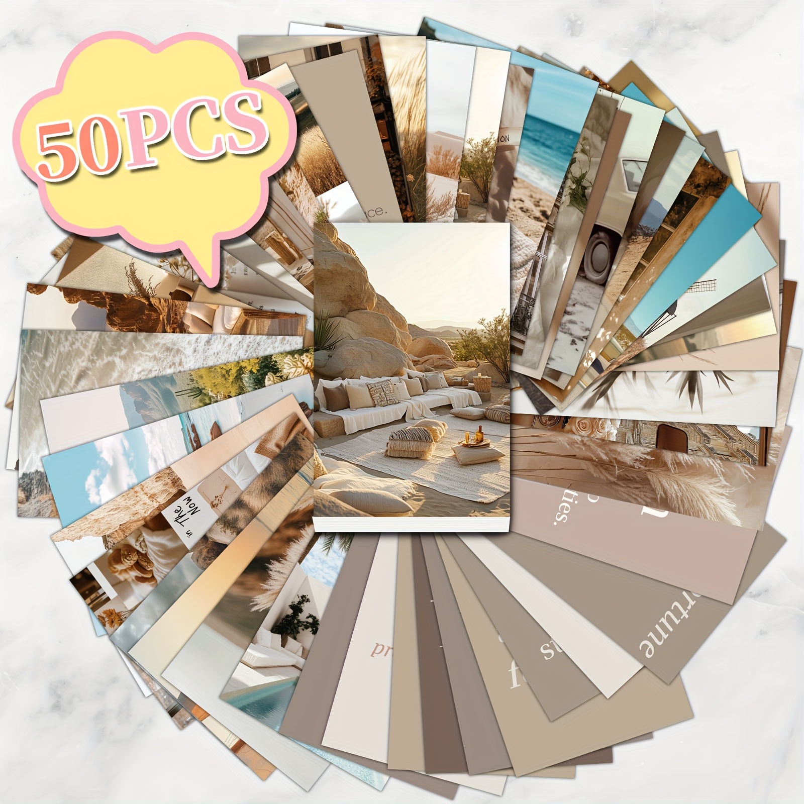 Image of 50pcs Inspirational Life Cards - Morandi Color Aesthetic Artistic Collage Postcards With Nature & Designs For Wall Decor & Creative Gifting, Inspirational Gifts