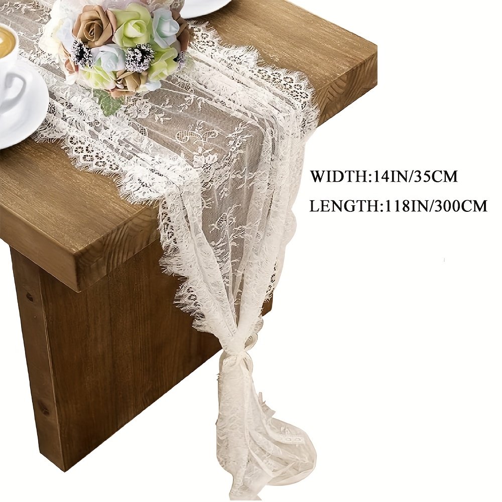 Image of 1pc White Lace Table Runner 14x118 Inch - Embroidered , Durable Nylon Fabric, Vintage Rustic Wedding Bridal Shower Party Decor, Kitchen & Dining Table Decoration, Intricate Embroidery