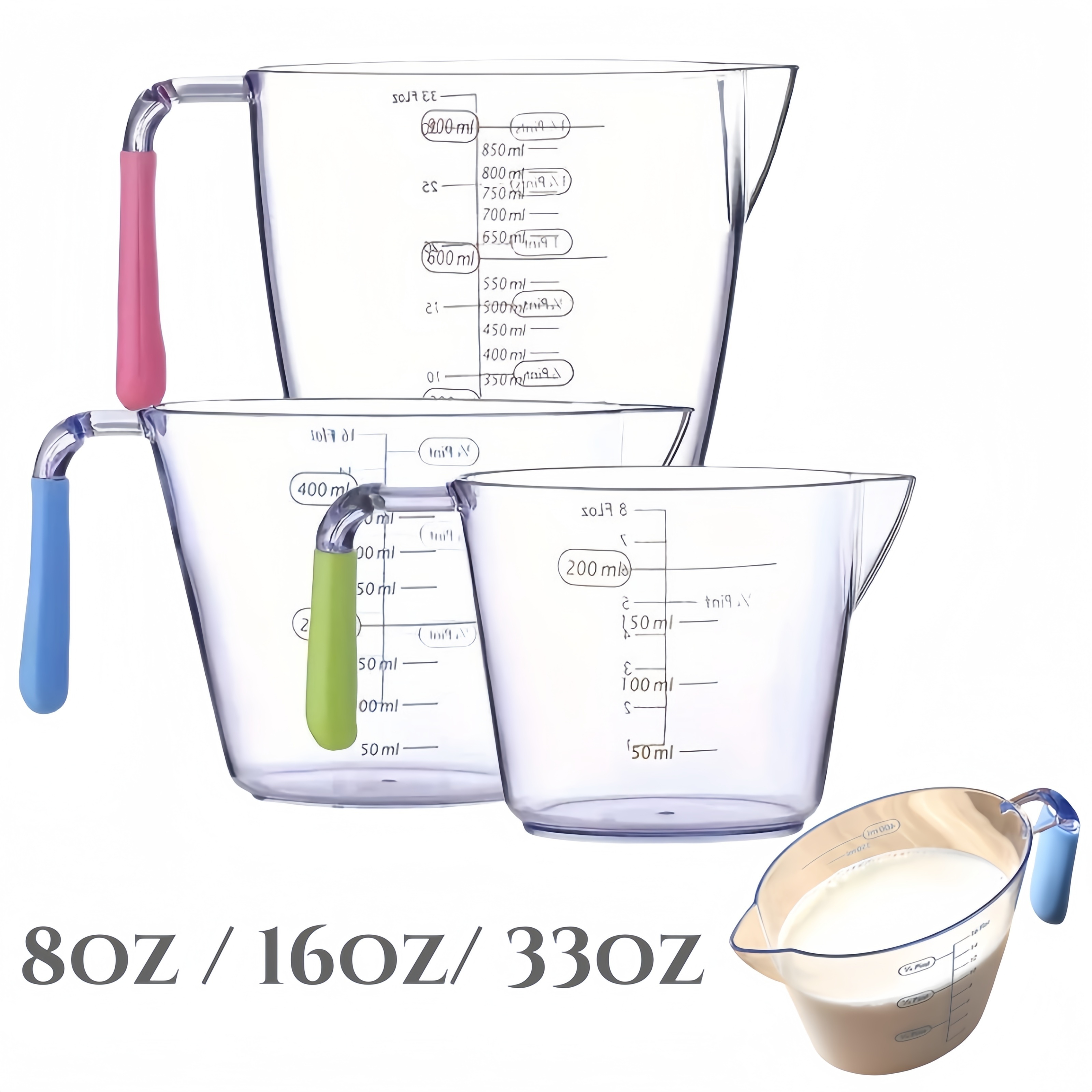 

1set-3pcs Plastic Measuring Cup Kitchen Home Transparent Digital Cake Measurements Jug For Baking Cooking Measurements Measuring Jugs