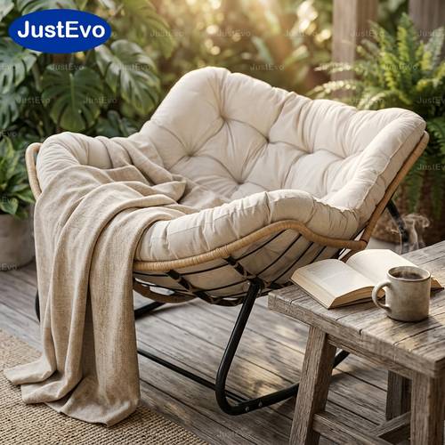 premium papasan rocking chair modern pe rattan outdoor lounge chair with deep cushion heavy duty ergonomic for garden balcony deck bonus earplugs included
