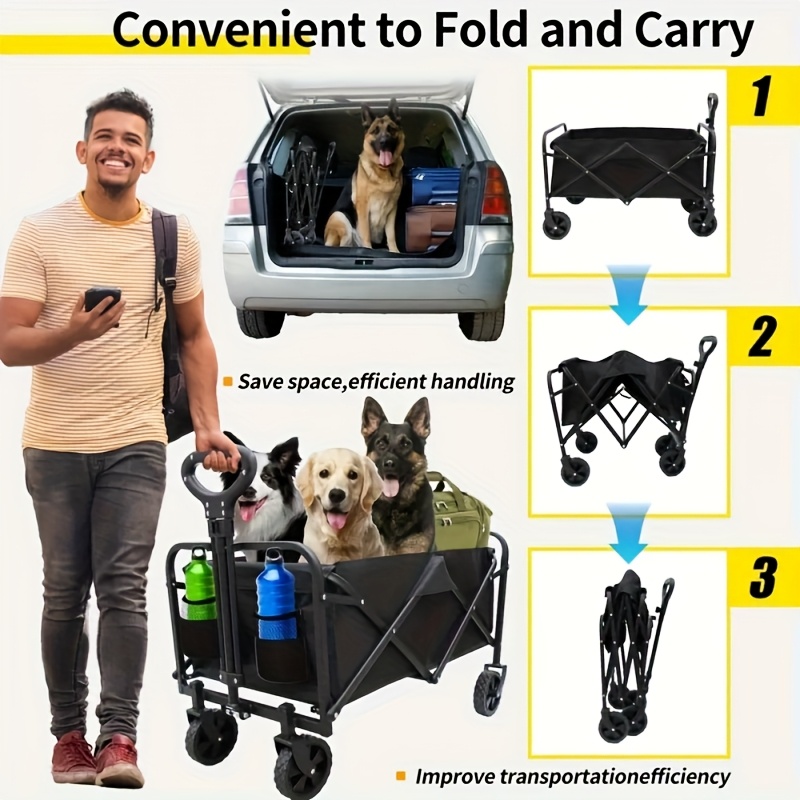 [Heavy Duty Hand Truck] 1pc Heavy Duty Foldable Hand Truck | 330/450/600 lbs Load Capacity, All-terrain Wheels, 27.56'' Interior Space | Great for BBQ, Outdoor Activities, Pet Transport, Beach, Lawn, Camping and Shopping - Black