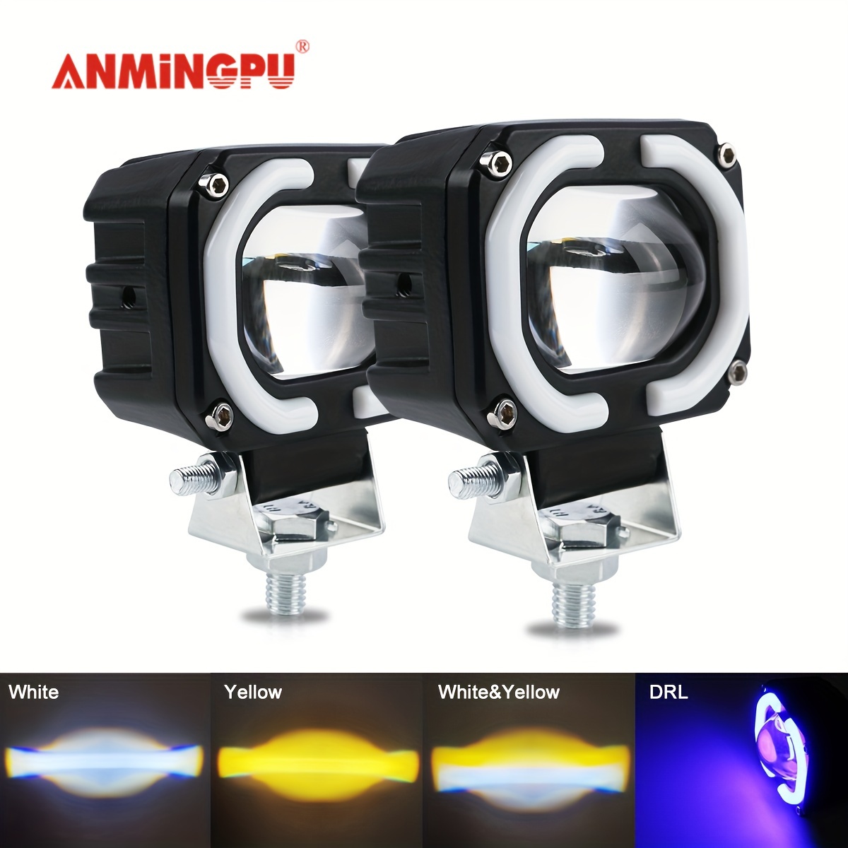 

Anmingpu Led Motorcycle Headlight Bulbs 2pcs, 12-24v High Luminance 3000+ Lm, Hard Wired Aluminum Lights With White & Yellow Light Options For Motor Vehicles - Without Battery