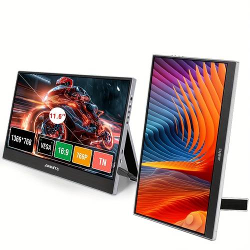 11,6 zoll portable monitor mit integriertem horizontalen und vertikalen bildschirmständer, eingebauten lautsprechern, vesa-unterstützung, laptop-kompatibel, gaming für ps5/4pcs