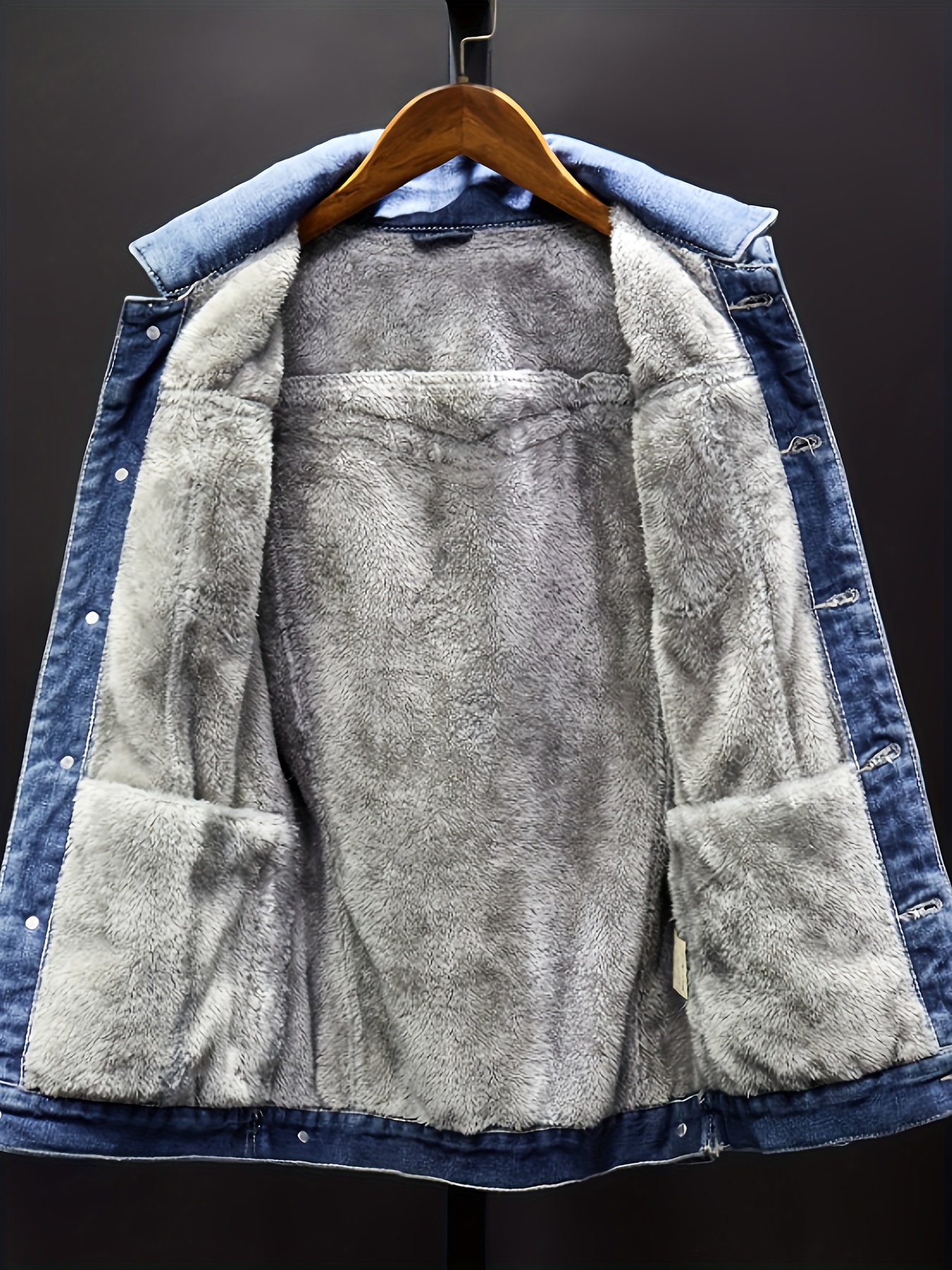 男式蓝色加绒宽松牛仔夹克 商品详情 2