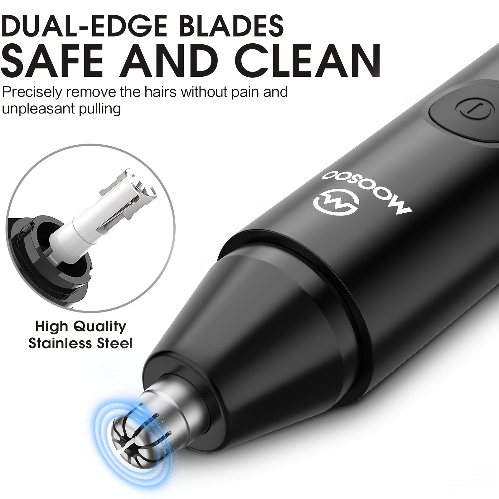 MOOSOO Draadloze Haartrimmer - Dubbele Blade, USB-Oplaadbaar voor Mannen & Vrouwen | Precisie Neus, Oor, Wenkbrauw- & Gezichtsverzorging | Compact, Lichtgewicht Ontwerp | Eenvoudig Onderhoud (Zwart)
