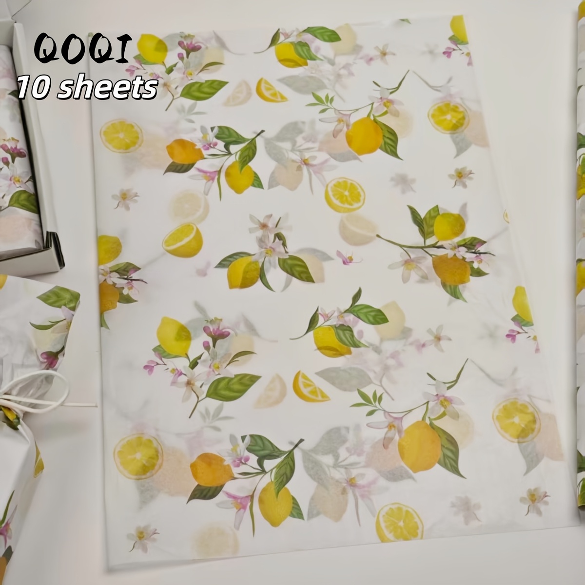 Qoqi Lemon-themed Gift Wrapping Paper Suitable For Easter, Weddings, Birthdays - Sheets Of Lemon Patterned Wax/polymer Coated Thin Paper For Crafts, Party Decorations, Gift Bag Filling (//)