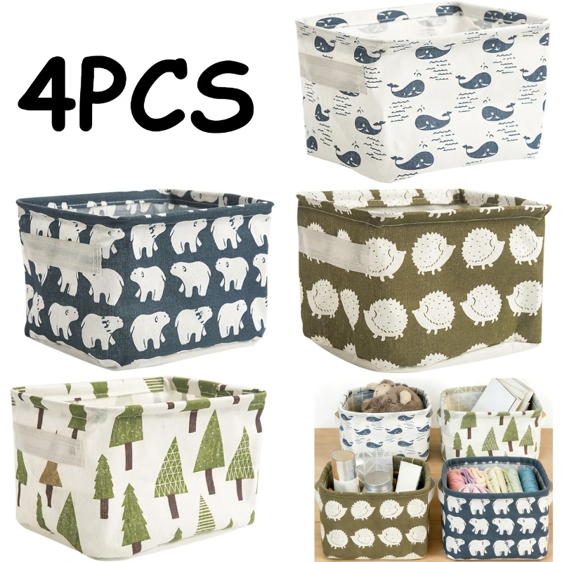 TEMU 4pcs Storage Basket Set - Foldable Organizers For, Makeup, Books, Keys (4-pack, Tree, Bear, Hedgehog, Whale)