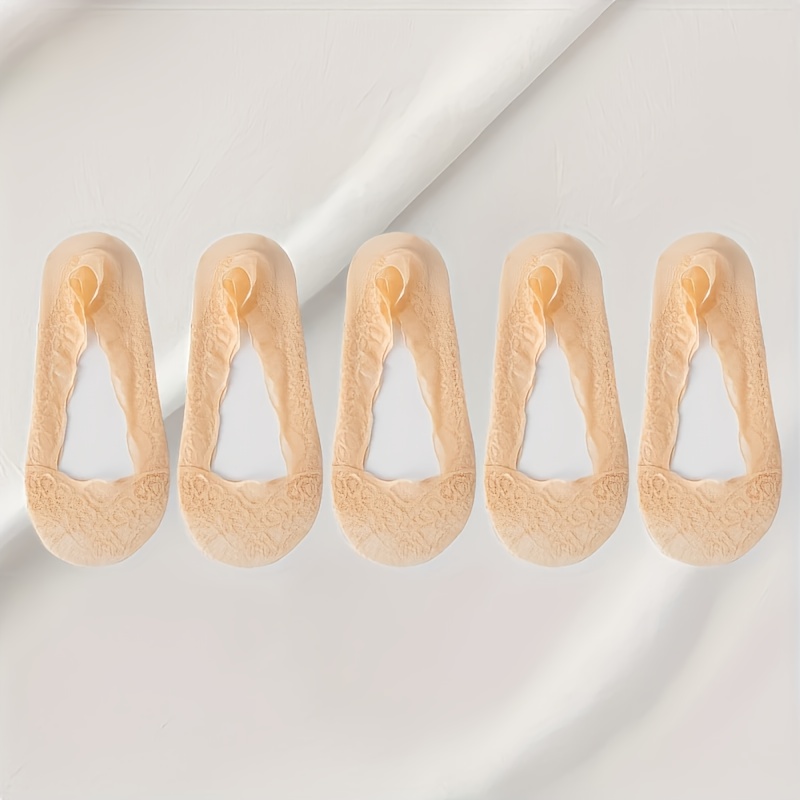Image of 5 Pairs Of Lace Invisible Socks, Soft And Lightweight High-heel Boat Socks, Women's Stockings And Socks