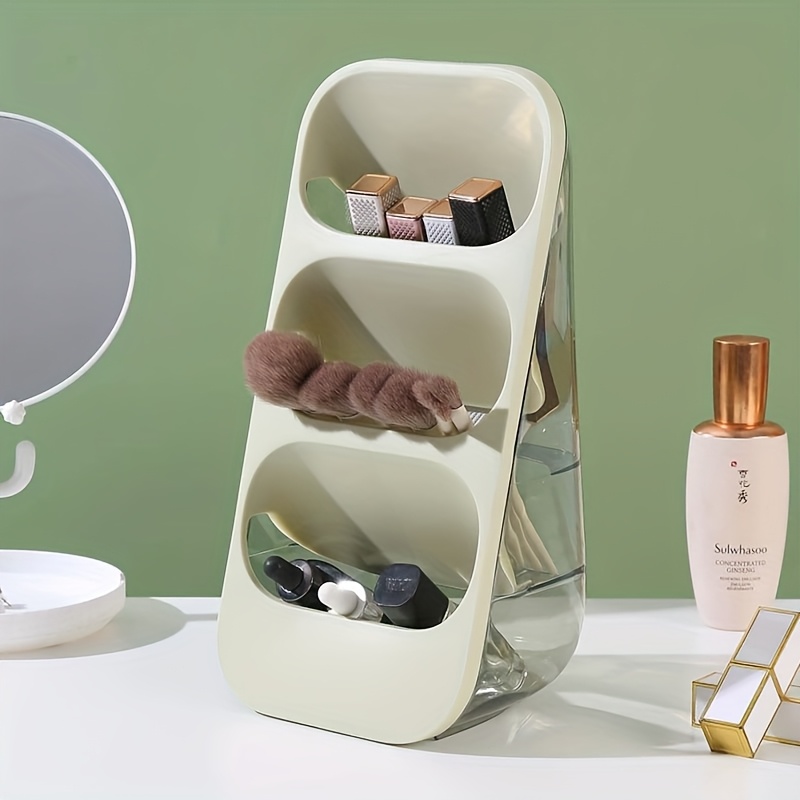 3 tier makeup brush holder organizer with multiple compartments lightweight plastic countertop storage for brushes lipsticks skincare products and stationery   bathroom or vanity display makeup brush holder Product details 9