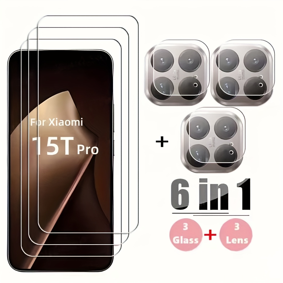 E-shop 6-in-1 Full Glue Glas für Xiaomi 15T, gehärtetes Glas für Xiaomi 15T Pro, Displayschutzfolie, Schutz für Handy-Kameraobjektiv, Film für Xiaomi