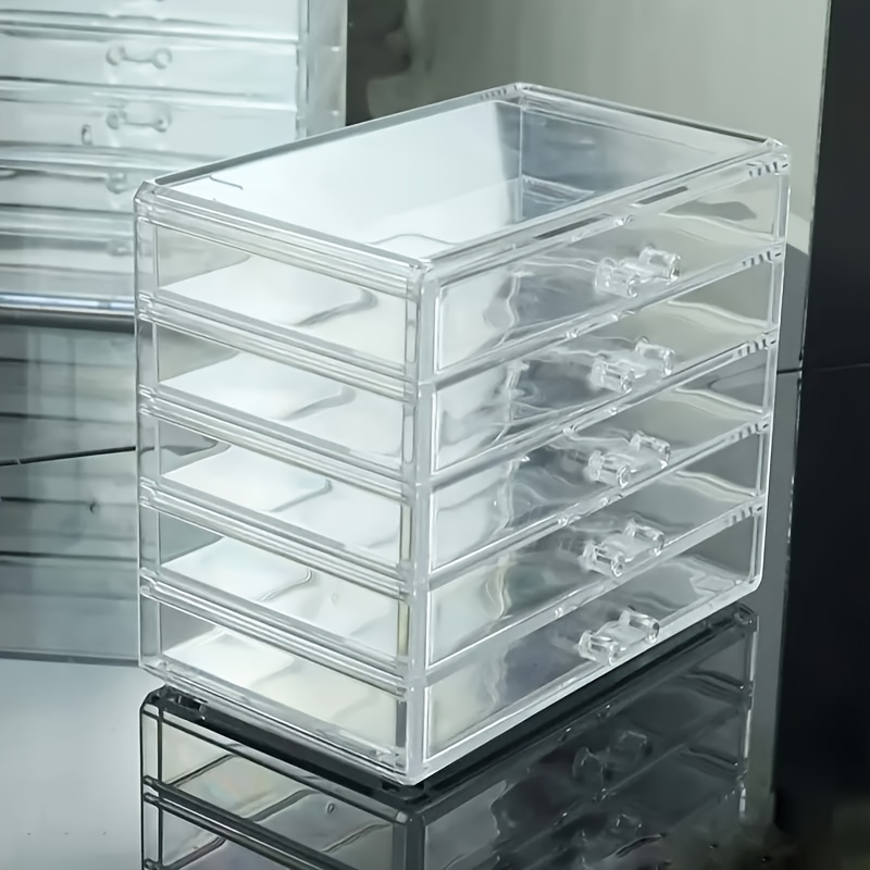 TEMU Large Capacity Three-layer/five Layer Transparent Plastic Desktop Storage Box With Drawer - Multi-functional Pen Holder, Suitable For Pens,