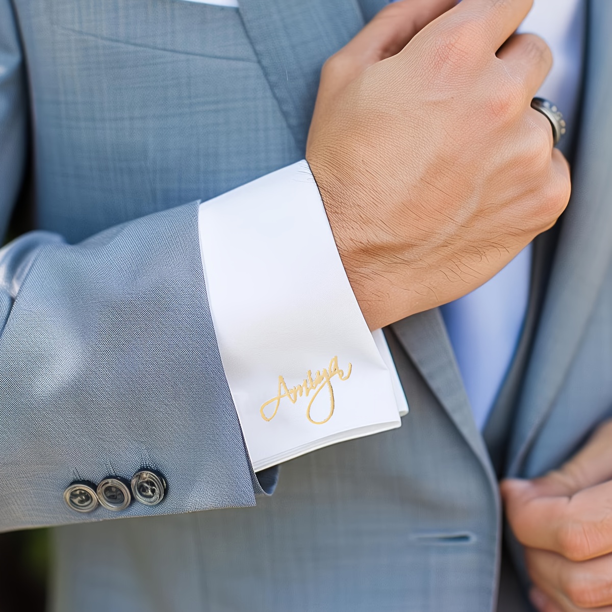TEMU (customized Information Can Letters; Translated ) Men's Elegant Name Cufflinks; 1 Pair Of Custom Name Cufflinks; Stainless Steel Jewelry; Men's Banquet Suit Cufflinks Additions