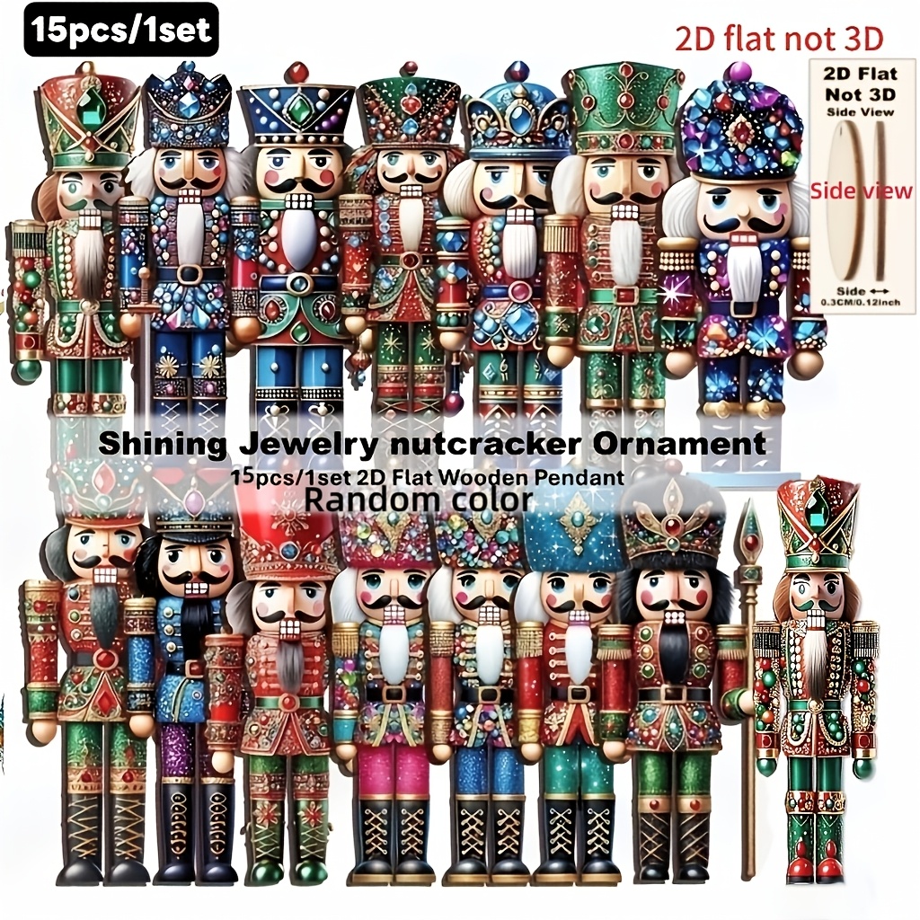 TEMU 2d Flat 15pcs Nutcracker Soldier Ornaments - Artificial Suitable For Christmas Tree, Home, Office & Classroom Decor - Classic Nutcracker-themed
