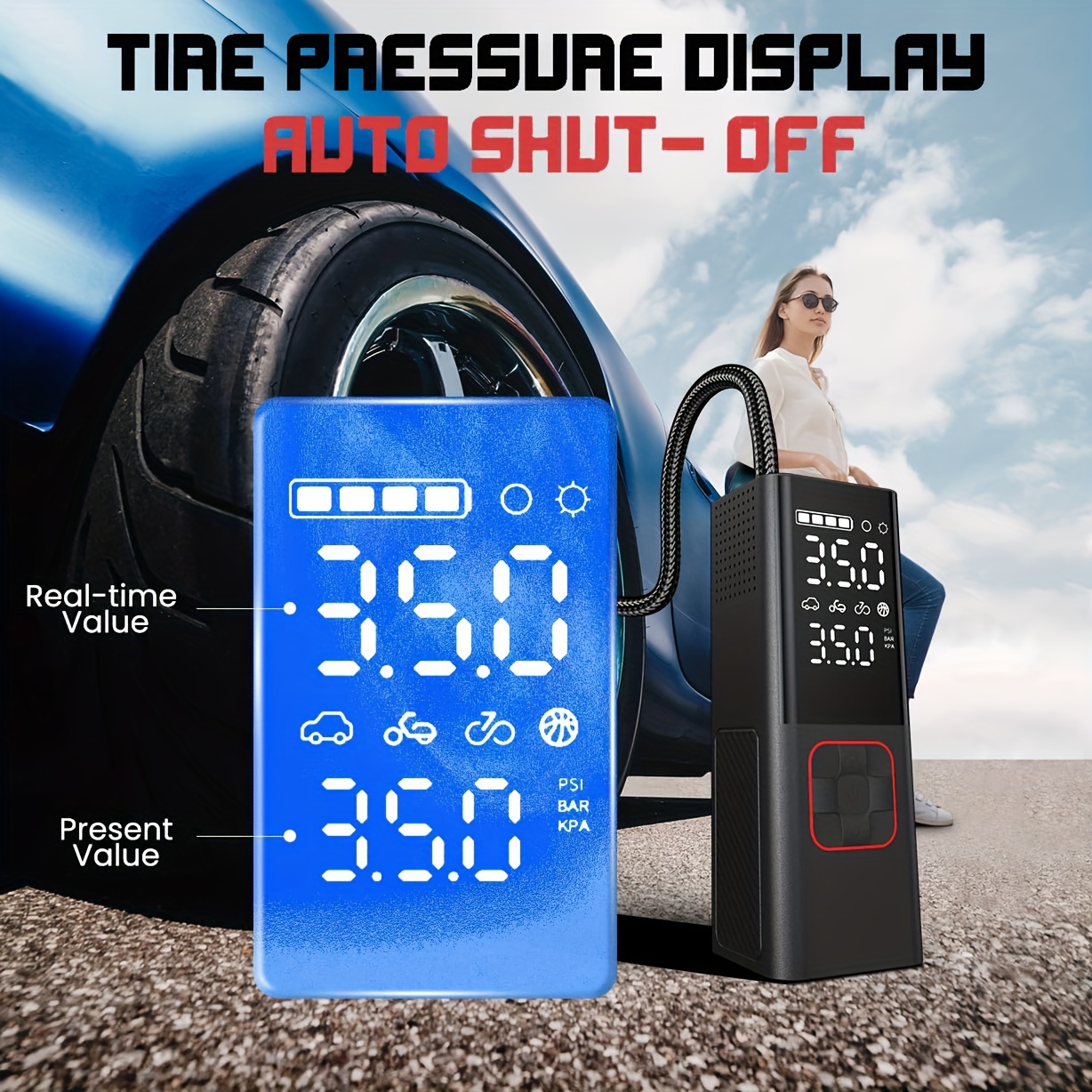 20000mAh Cordless Tire Inflator, 160 PSI, 4X Faster for tire pressure service detail image 1