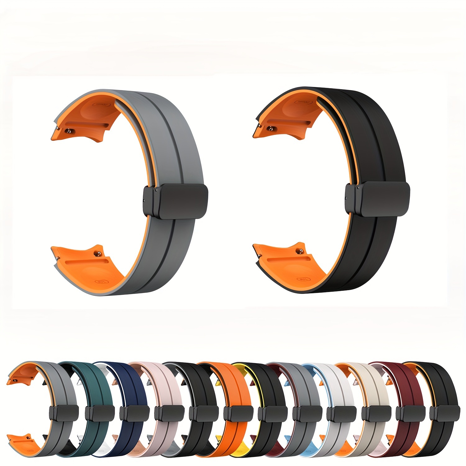 

Silicone Replacement Band For Samsung Watch5/4/5pro, Dual-color Vertical Stripe, Foldover Clasp Smartwatch Strap