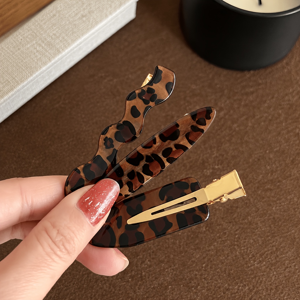 6pcs Leopard Print Oval Bangs Hair Clips Set