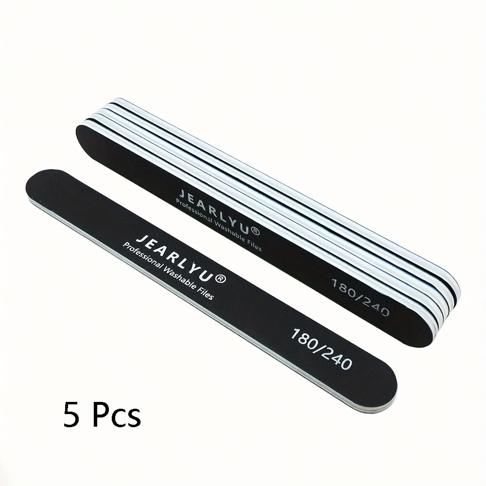 Image of Set Of 5 Professional Nail Files With Dual Sides Of 180/240 Grit For Fine Polishing, Reusable, Suitable For For Home And Salon Use