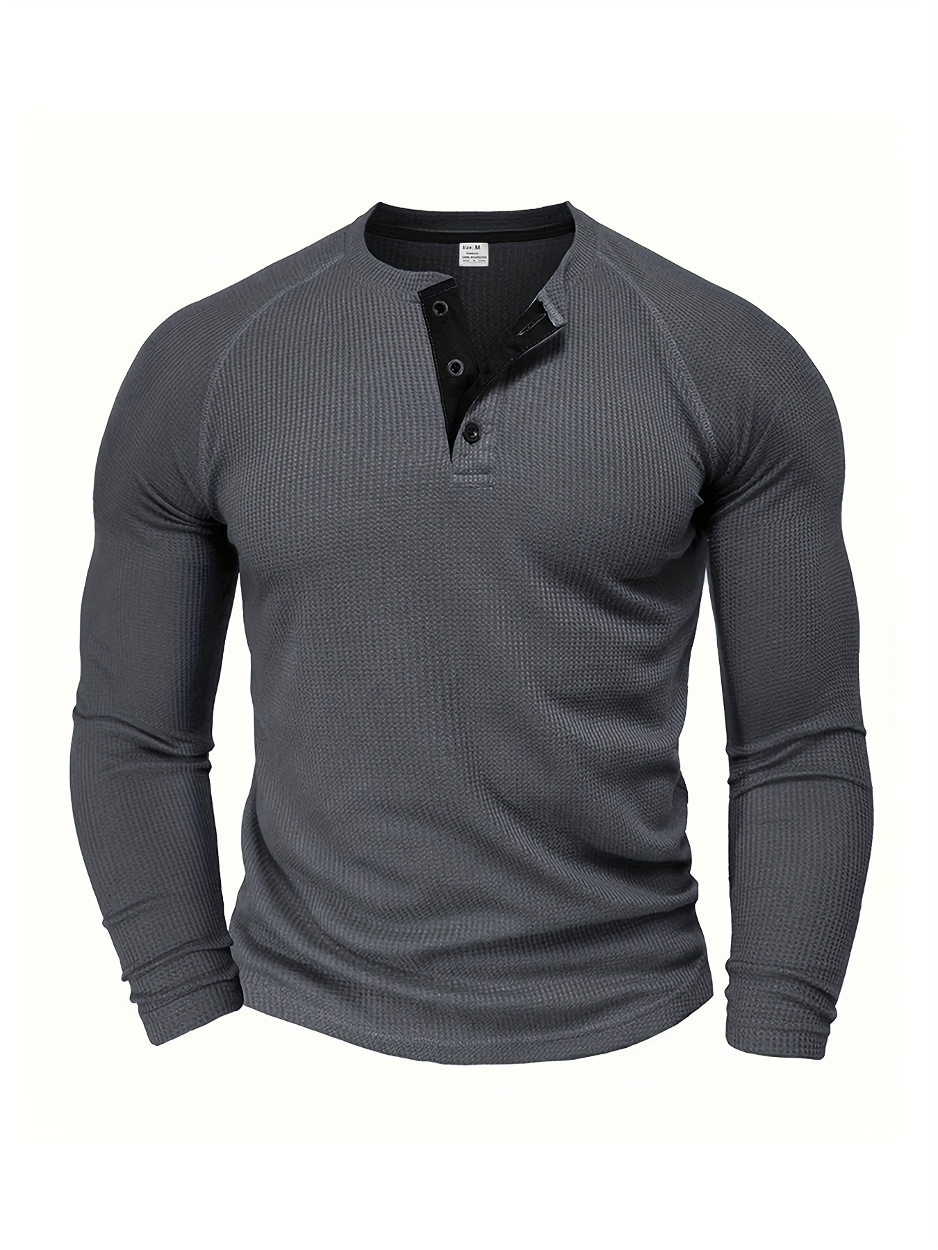 mannen losvallend   henley shirt, ronde hals halfknoop lange mouw shirt voor lente- en herfstactiviteiten buiten 0