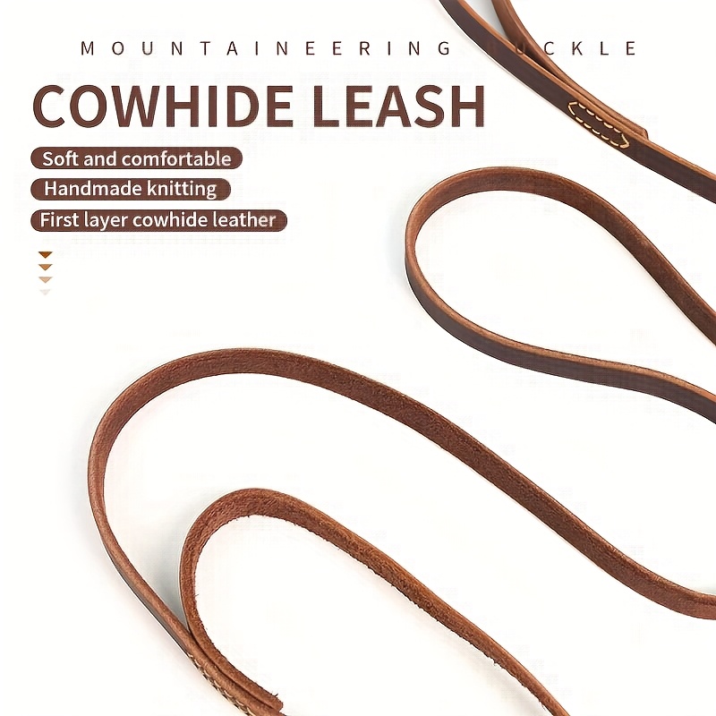 Handcrafted Cowhide Leather Dog Leash, Adjustable Length