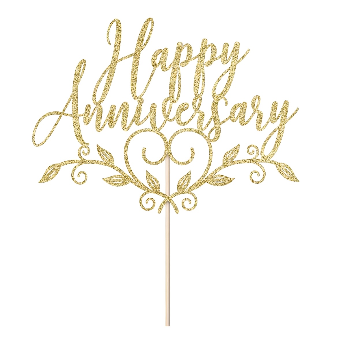 TEMU 1pc Glitter Happy Anniversary Cake Topper Wedding Anniversary Cake Decoration Happy Anniversary Party Decoration Supplies Golden
