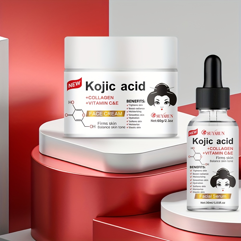 suyarun kojic acid facial skincare set cream serum dual hydration moisturizing with niacinamide vitamin c 10 plant based squalane collagen brightening firming light beige gentle non greasy formula details 0