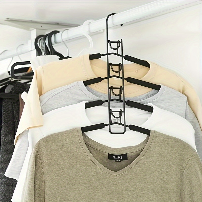 

1pc Space-saving 5-tier Magic Hanger - Non-slip Foldable Metal Garment Organizer For Dorms And Closet Storage