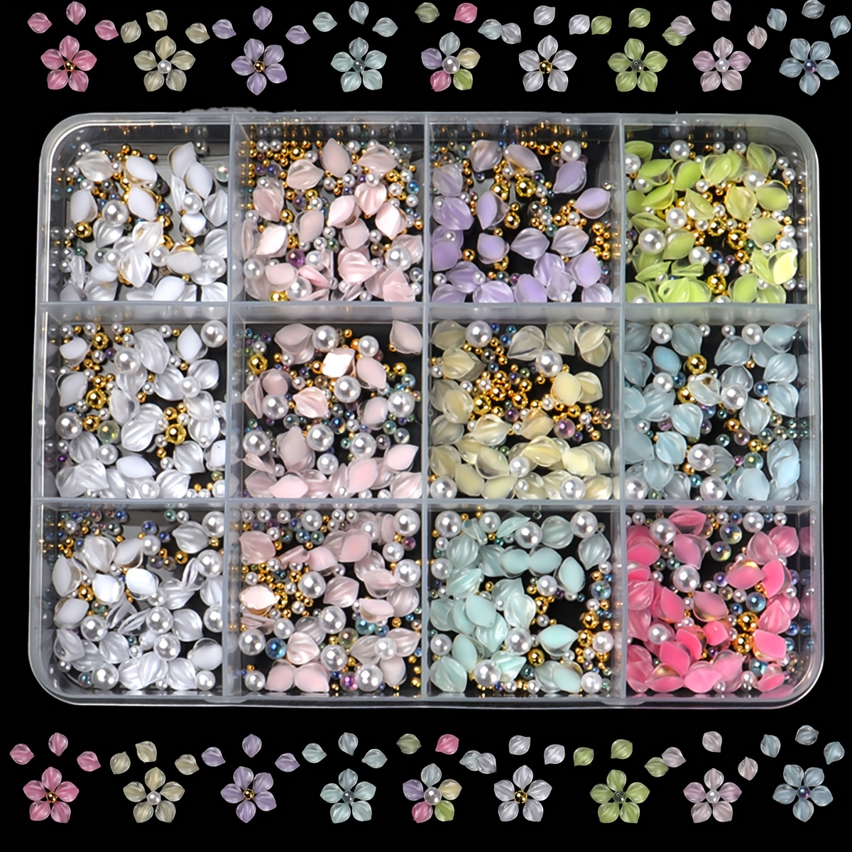 TEMU 700pcs .0 Ice- 3d Macaron-colored Small Round Petals - Nail Art Decorations, Steel Beads, , Diy Nail Art Accessories, For Valentine's Day,