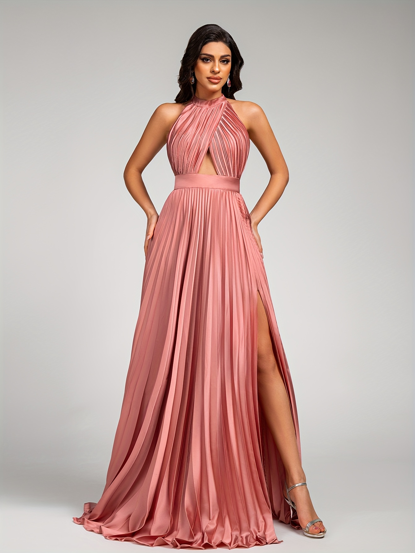 a pleated halter neck womens evening dress elegant womens - Temu Spain