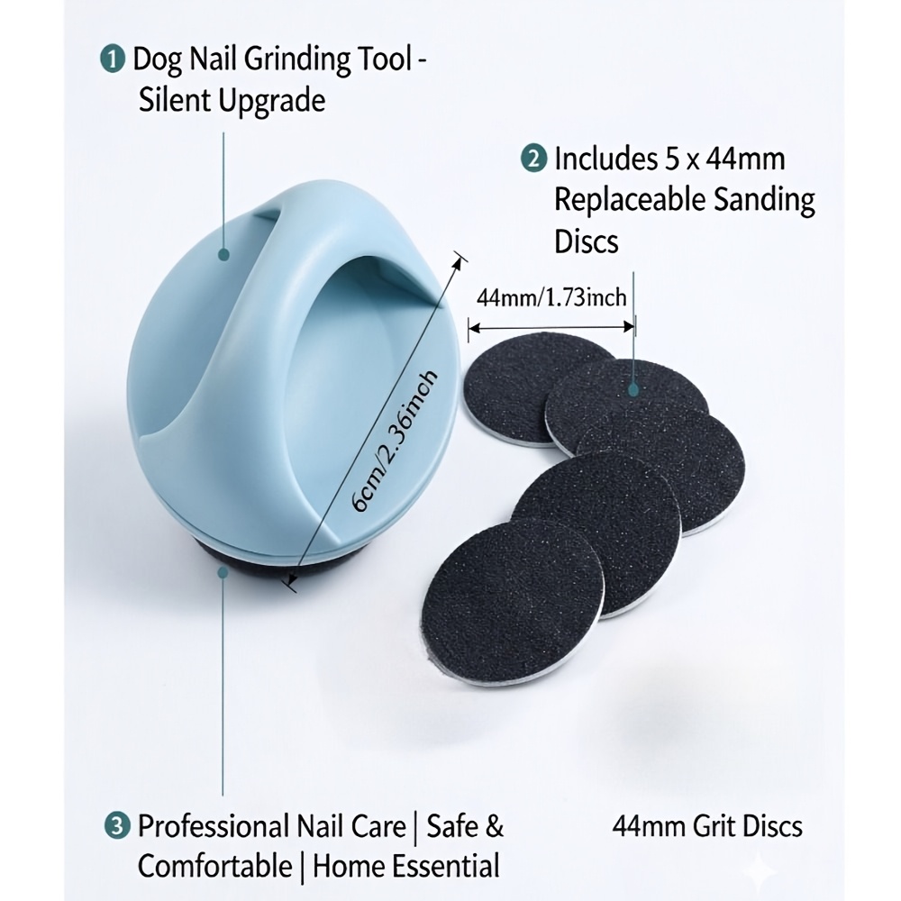 TEMU 6pcs Pet Dog Nail Grinding Tool Set, Upgraded Quiet Version, Includes 5 Replaceable Sanding Papers, Dog Nail Care Essential, Professional-grade