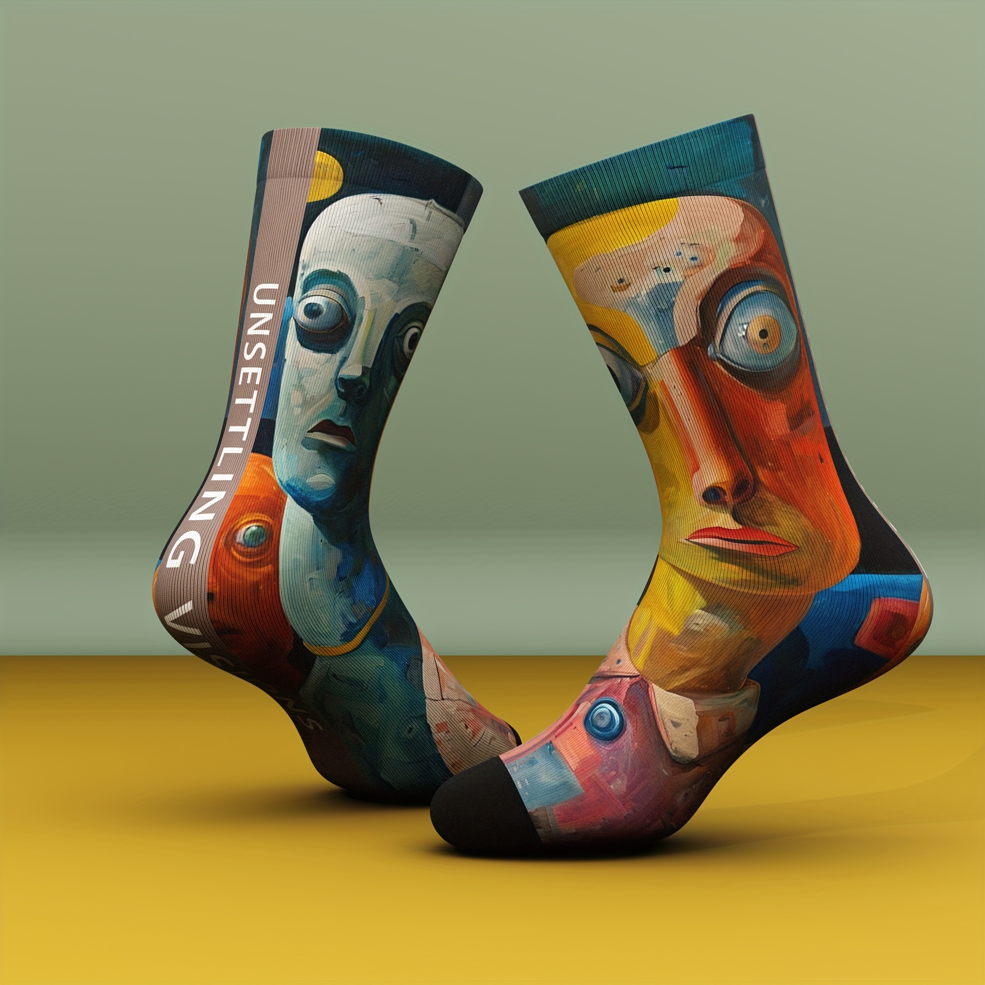 

1 Pair Unsettling Bamboo Fiber Socks With Spandex, Comfortable Knit Fabric, 3d Printed Creative Artwork, All-, Hand Washable