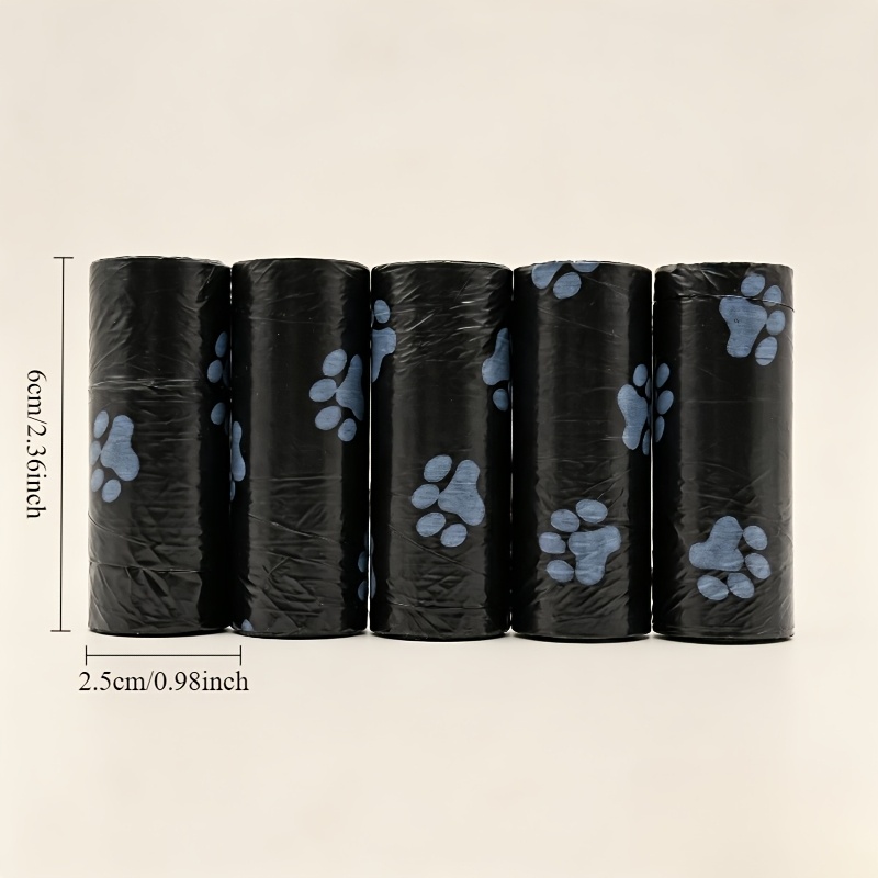 Image of 5-pack/75 Count Heavy-duty Pet Waste Bags - 15 Bags Per Roll, Black With Print Design, Durable Polypropylene Poop Bags For Cats And Dogs | Paw Print Pattern | Leak-proof Seal