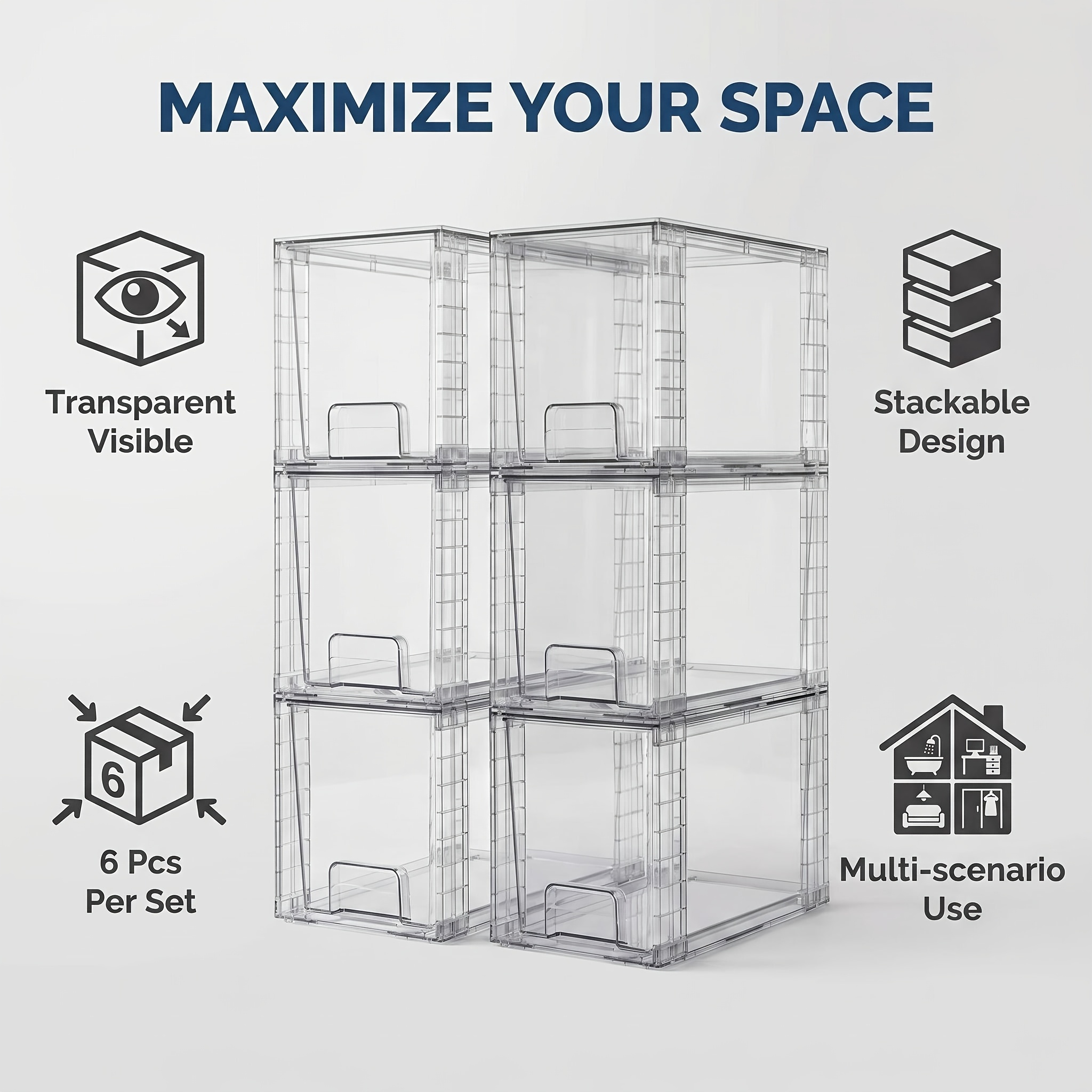 TEMU Transparent Acrylic Kitchen Shelf Organizers And Storage, Large Stackable Storage Drawers, Desktop Storage Box, Easy To Assemble With Handles,