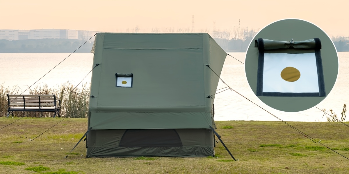 Inflatable Tent with Stove Jack for 3-4 Person, All-Season Self-Supporting Air Tents, Easy Setup Cabin Camping Tent with Mesh Windows for Outdoor, Family Camping