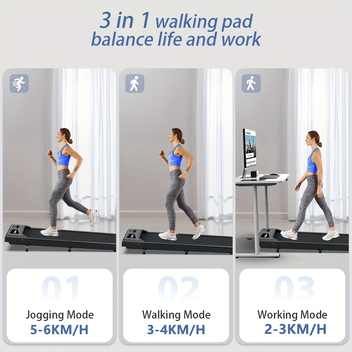 Walking Pad Treadmill, Walking Jogging Machine with 2.5HP Powerful Motor & 120kg Weight Capacity for Home Office with Double Shock Absorption, Widened Running Belt, Ultra Quiet & Small Installation-Free, Remote Control, LED Display, Without Battery