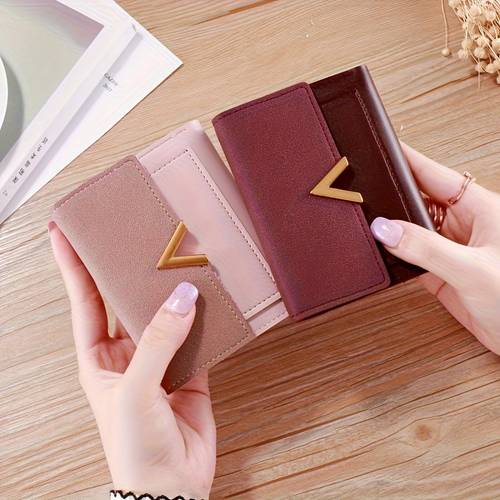 new korean style womens tri fold wallet simple clutch purse cardholder and coin purse short wallet for ladies