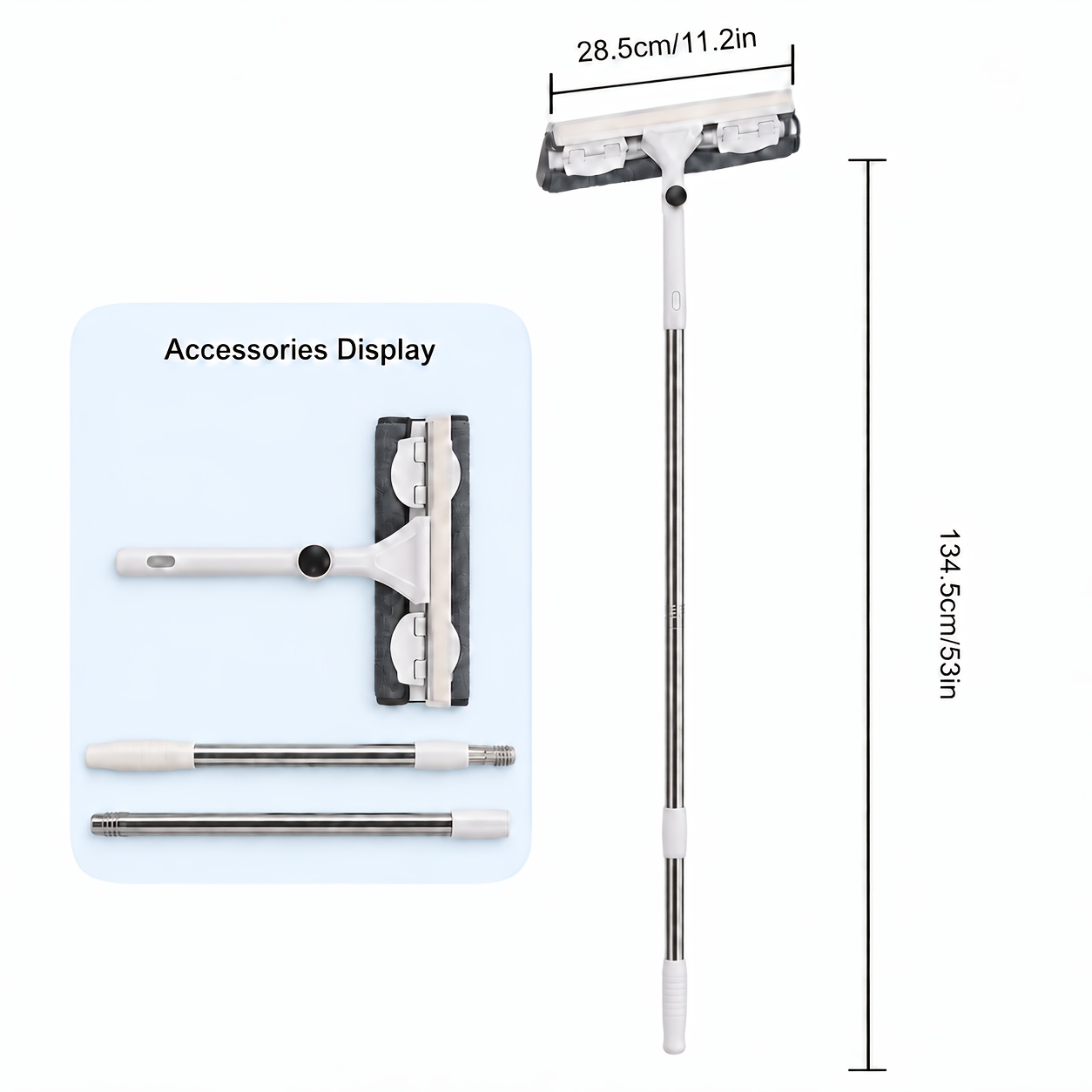 Image of 2-in-1 Window Squeegee With Extension Pole, Telescopic Window Cleaning Kit, Rotatable Scrubber For High Windows, Shower Doors And Car Glass 20pcs