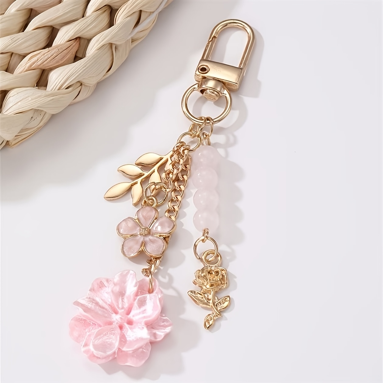 TEMU New Rose-themed Bag Charm, Usb Flash Drive Keychain, Metal Hanging Strap, Cute Stone Pendant, Keychain Chain, Phone Charm, Holiday Gift,