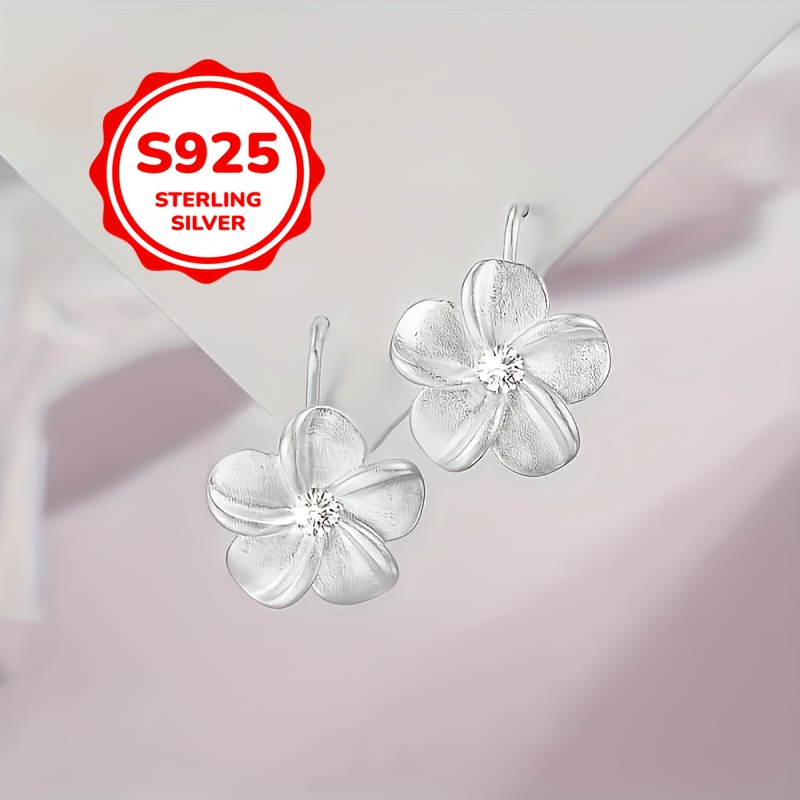 

925 Pure Silvery Flower-shaped Pendant Earrings With Artificial Zirconia, Simple And Hanging Design, Hypoallergenic Earrings, Very Suitable For And Gift , Suitable For Christmas