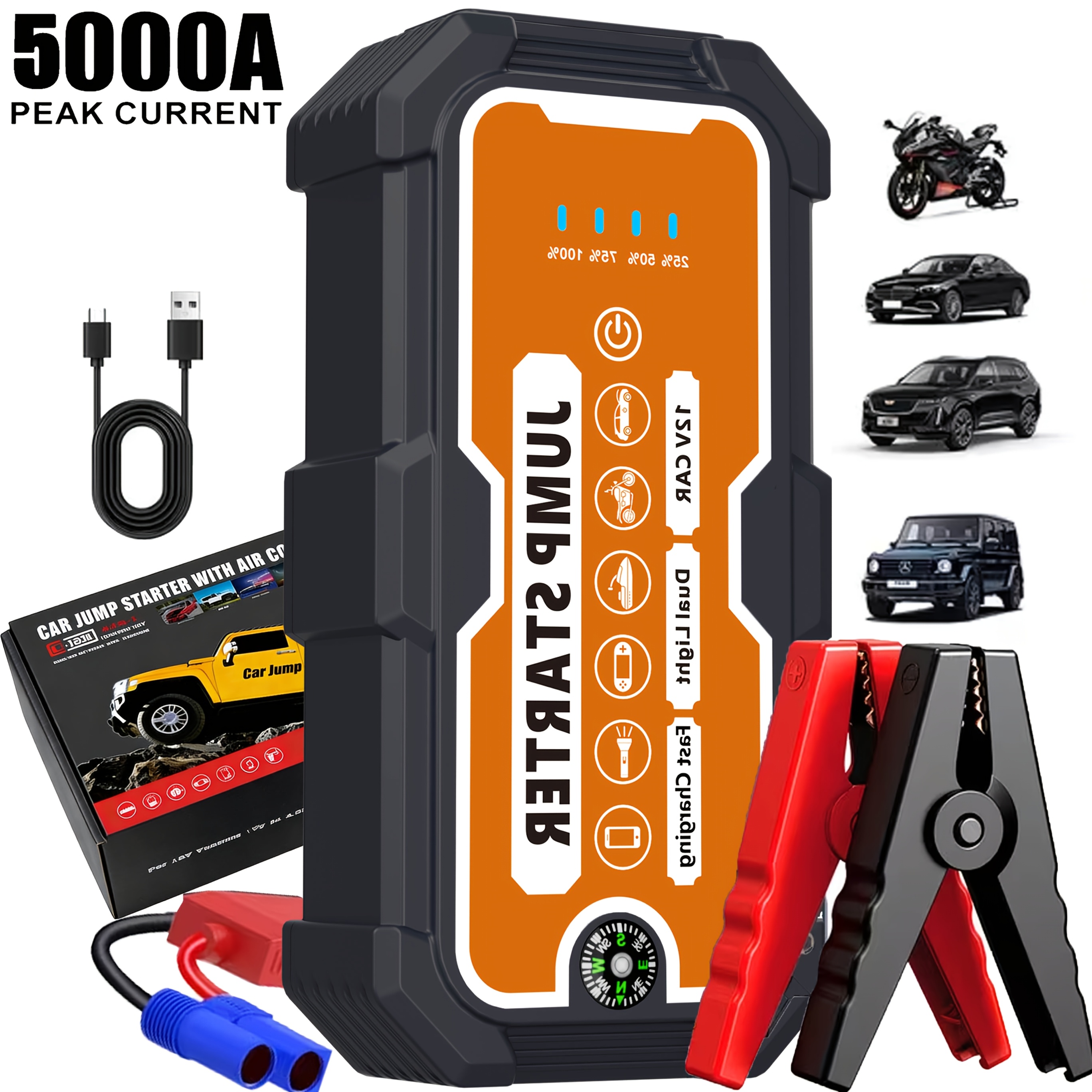 5000a Jump Starter Emergency Battery Starter With Lighting Function, Suitable For 12v 10l Gasoline And 8l Cars - Car Additions, Tools - For Emergency