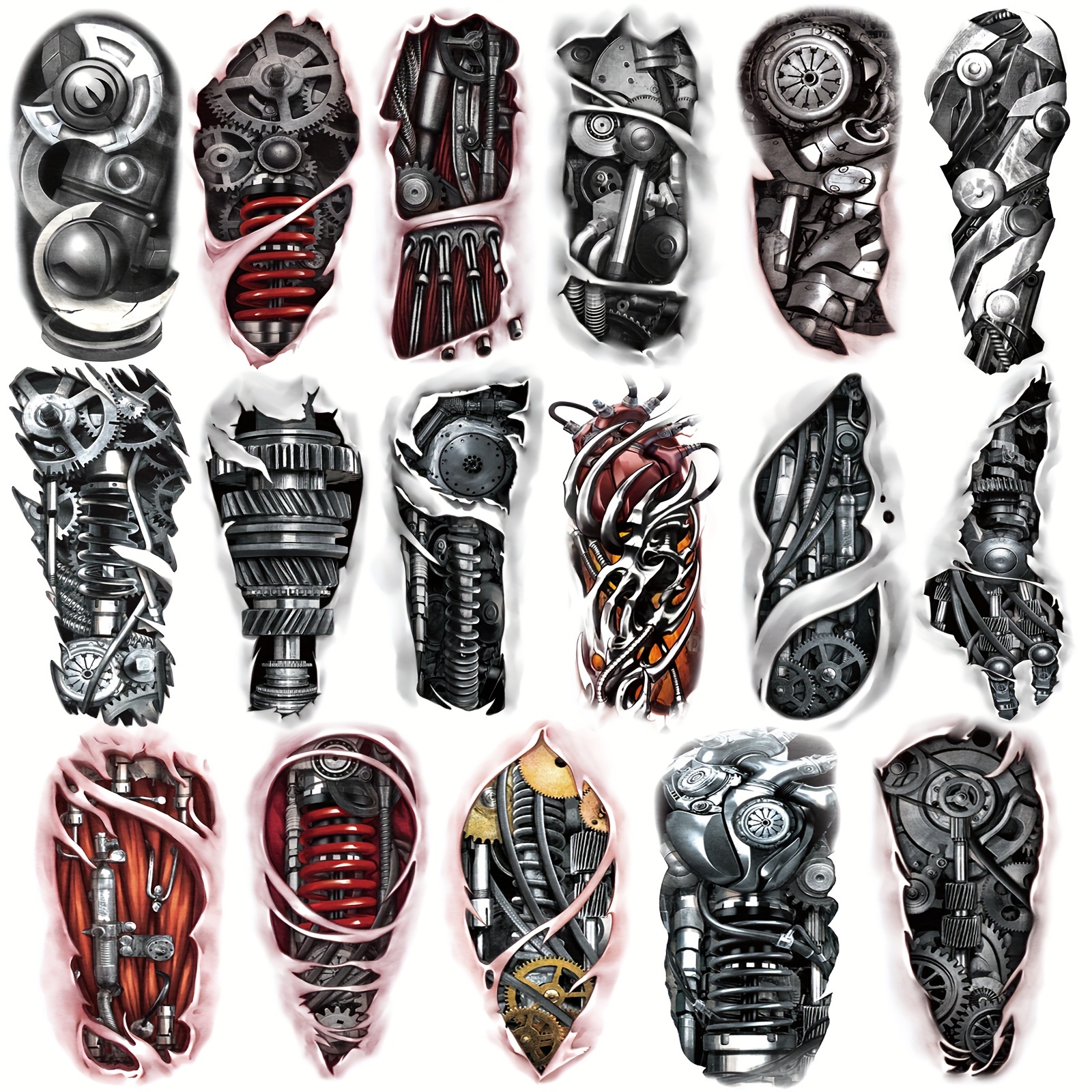 Image of Waterproof Mechanical Temporary Tattoo For Men Or Women 17sheets Larger Half Arm Robot Realistic Fake Tattoos For Adult Sticker