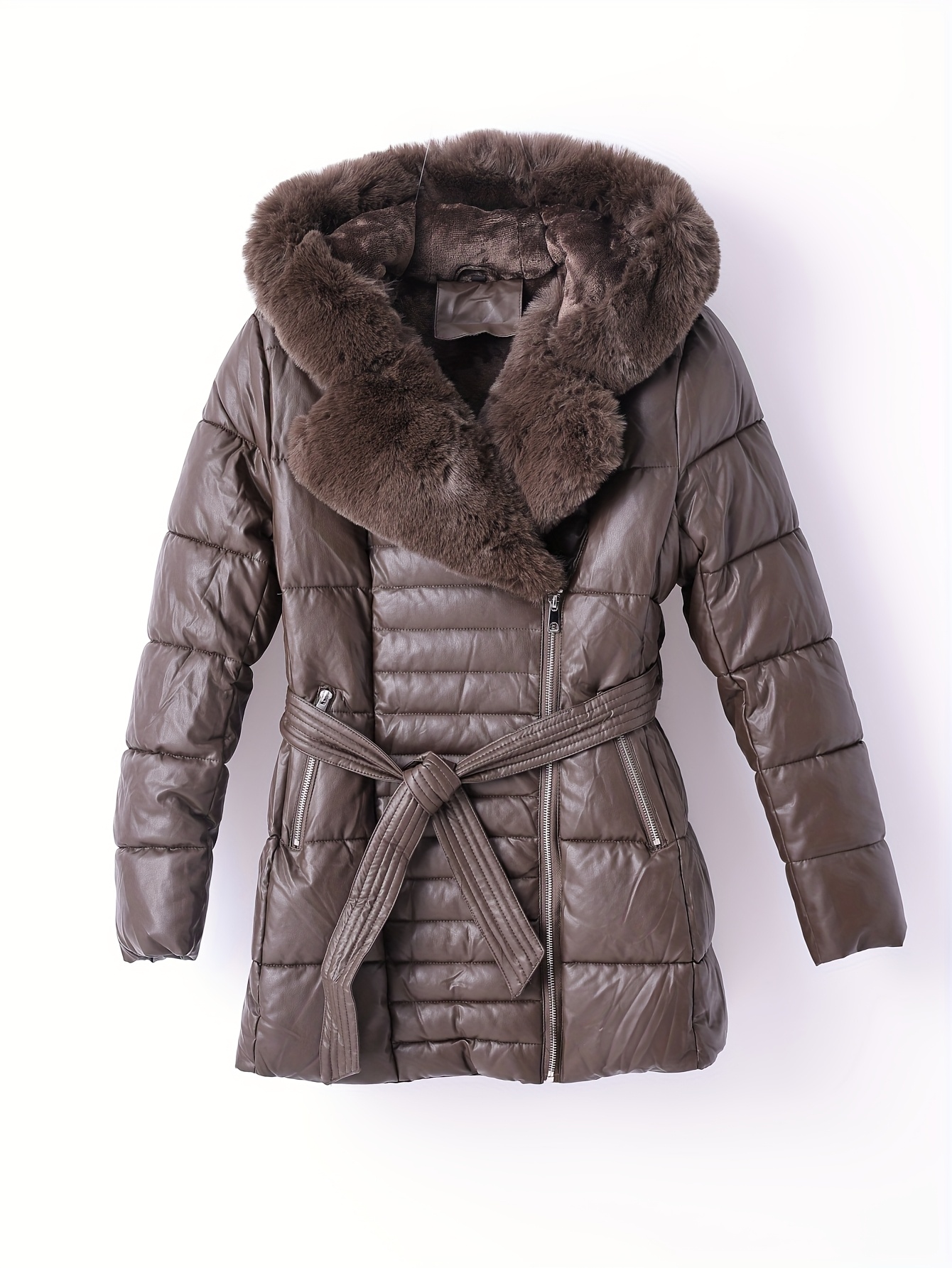 Elegante dames winterjas met faux fur capuchon - Lange mouwen