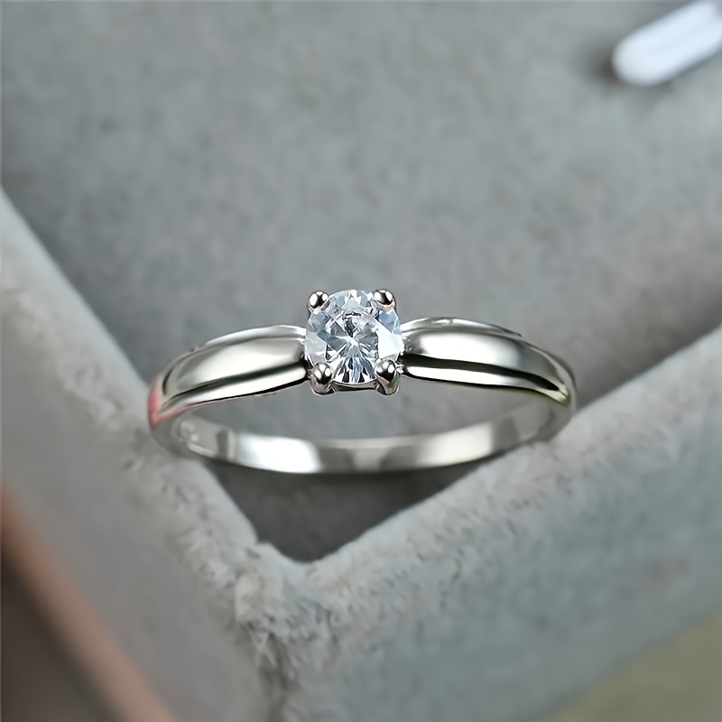 Women's Round Cubic Zirconia Engagement Ring Wedding Band