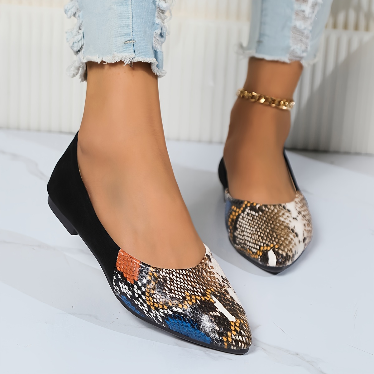 Snakeskin on sale flat shoes