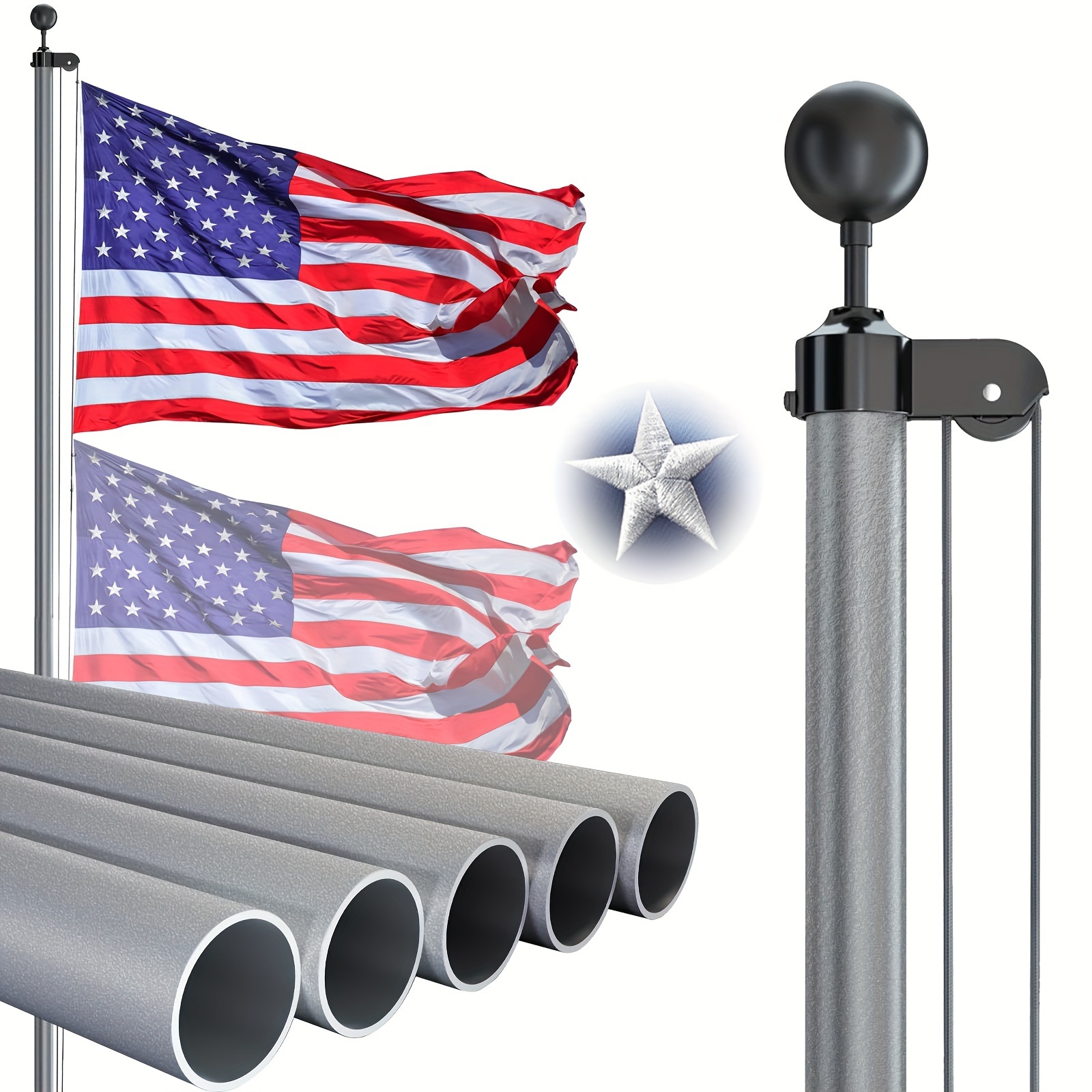 

Set, Heavy Duty 25 Ft Flag Pole -13 Gauge Extra Thick Aluminum Flagpole Kit For House Yard - 100 Mph Wind Tested