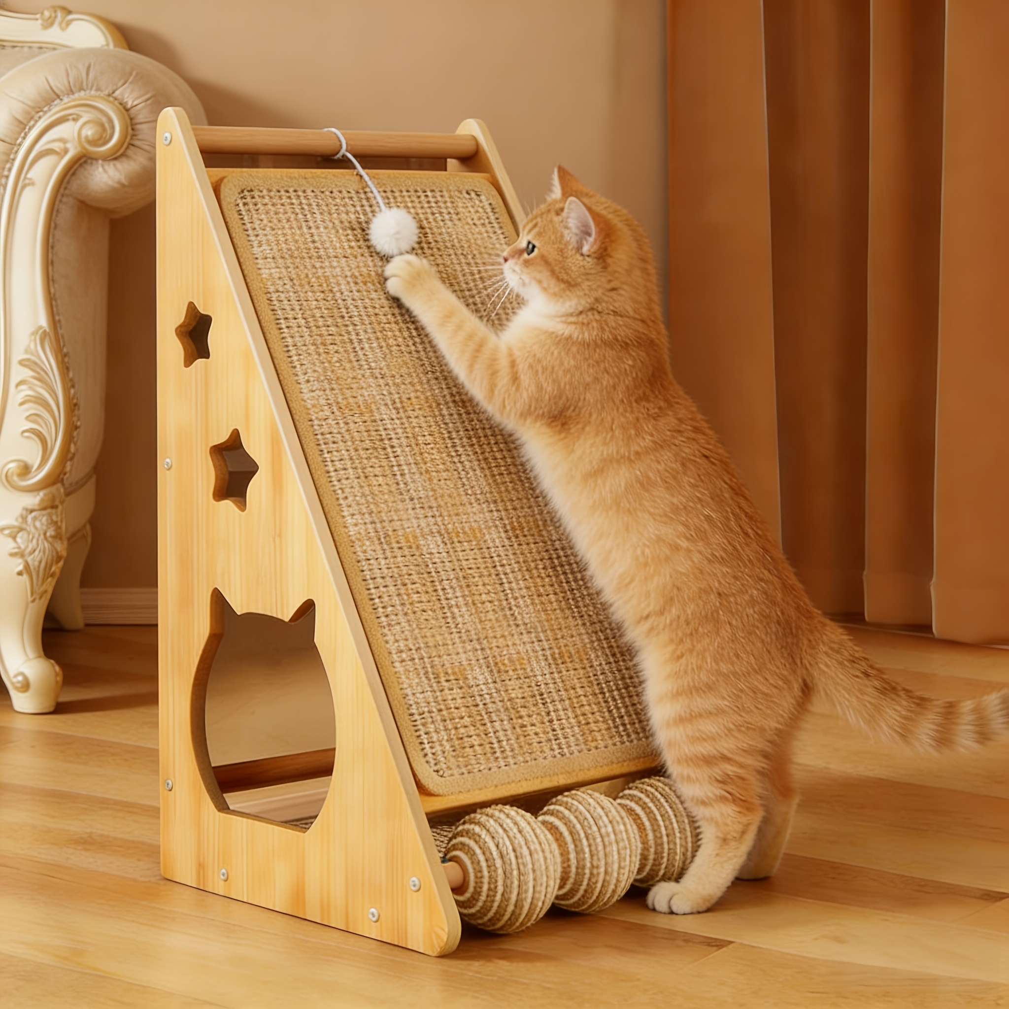 TEMU Tiragraffi e Letto per con in Sisal e Set di Palle Giocattolo - Multifunzionale e Giocattolo Stabile per - Design Integrato per Graffiare,