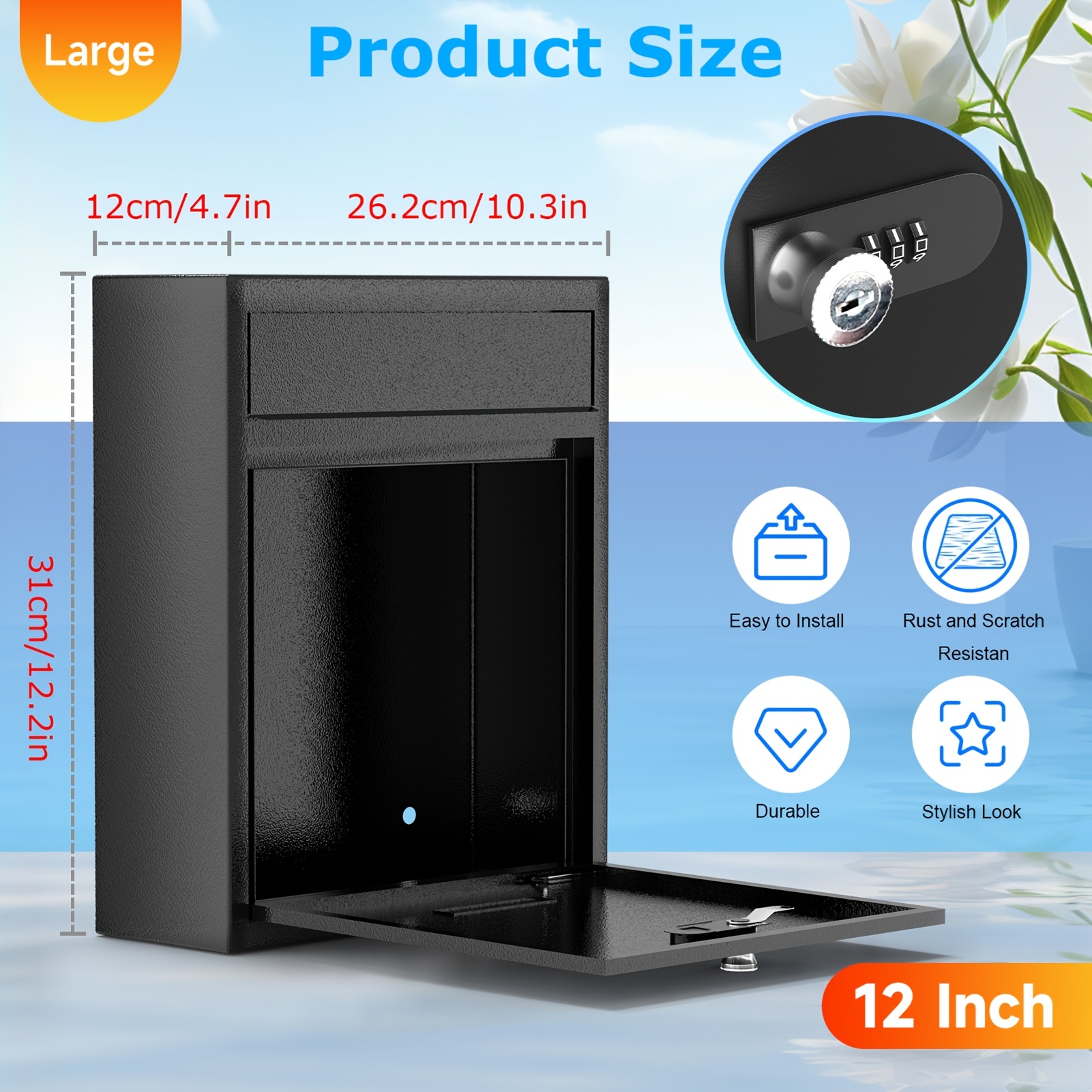Image of 12inch Wall Mounted Mailbox Metal Large Capacity Outdoor Mailbox With Lock Key For Apartments Offices Garages, Suitable For Such As Apartments, Offices, Or Garages, , Space For Letters