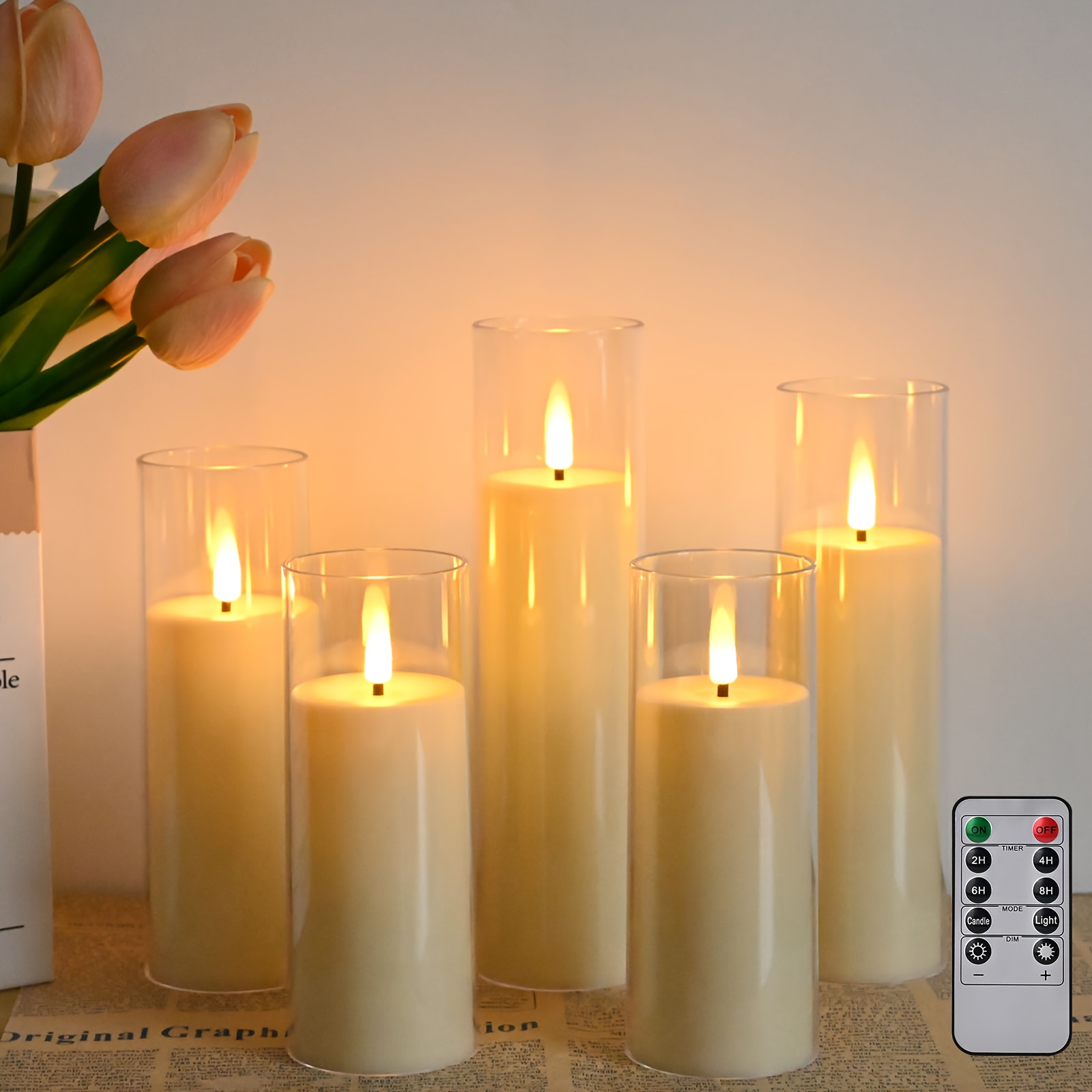 Image of Led Candles For Wedding Decor Table Centerpiece, Flickering Realistic Battery Operated Flameless Candles With Remote And Timer For Halloween Home Window Fireplace Decor Christmas Holiday, 5pcs